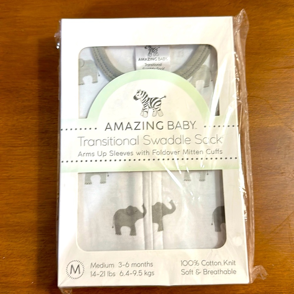 Amazing Baby 3-6 mo Transitional Swaddle Sack Arms Up Foldable Mitten Cuffs